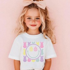 Girls Happy Face Easter Egg Hunt 2D T-shirt Toddler Spring Easter Gift