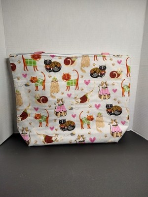 Homemade Playful Cats Tote, Zipper Closure,  3 Pockets, Zipper Pocket, Large