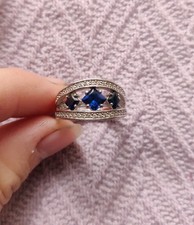 Sterling Silver blue and white CZ cocktail ring sz 8 SW