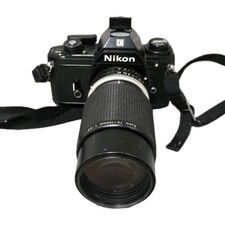 Nikon EM 35mm SLR Film Camera w/ Nikon 150mm f1.8 E Lens Black Vtg ESTATE