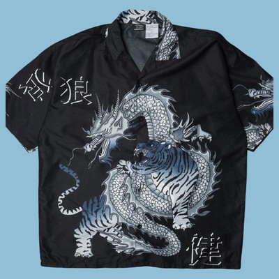 Vintage Y2K Dragon Tiger Print Hemd - XL