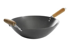 Kenmore Hammond Flat Bottom Carbon Steel Wok, 14-Inch, Black