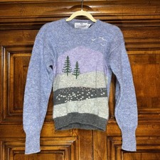 VTG Susan Bristol Sweater Womens 38 6 Blue 100 Wool Hand Embroidered Classic