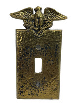 Vintage Federal Eagle Single Gang Switch Plate Cover Antique Brass Very Old