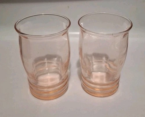 2 Macbeth Evans 1930s Pink Depression Rib Optic Pillar 3 1/2" Tumblers Glasses