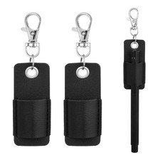 2 Pieces Lanyard Pen Holder, Leather Anti-Lost Keychain Clip Portable Pencil ...