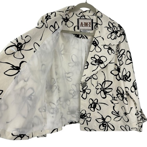 A.M.I. Linen Blend Swing Jacket Size Large Artsy Floral Boxy Lagenlook Oversized - Picture 5 of 13