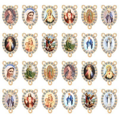 30pcs Mix 3-Way Religious Rosary Centerpiece Connectors Enamel Alloy Rhinesto...
