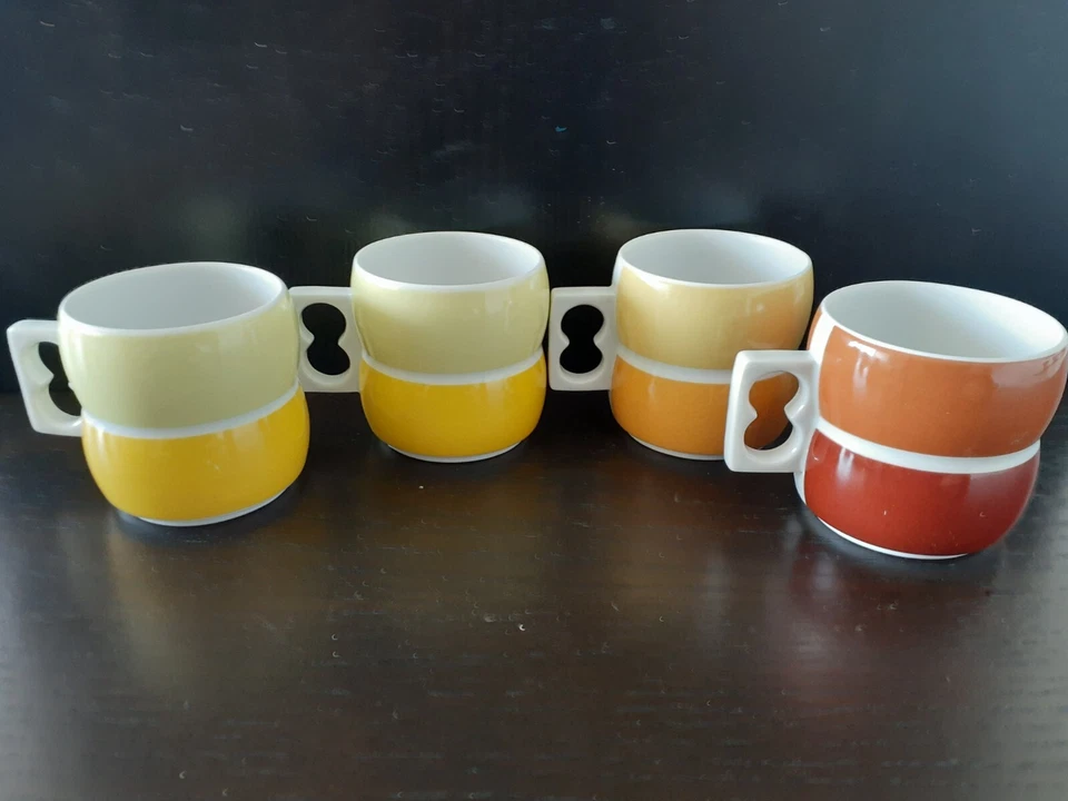 Conjunto Vintage Block Chromatics Arzberg 4 Canecas, Creme Laranja e Açúcar Amarelo com Tampa - Imagem 4 de 4