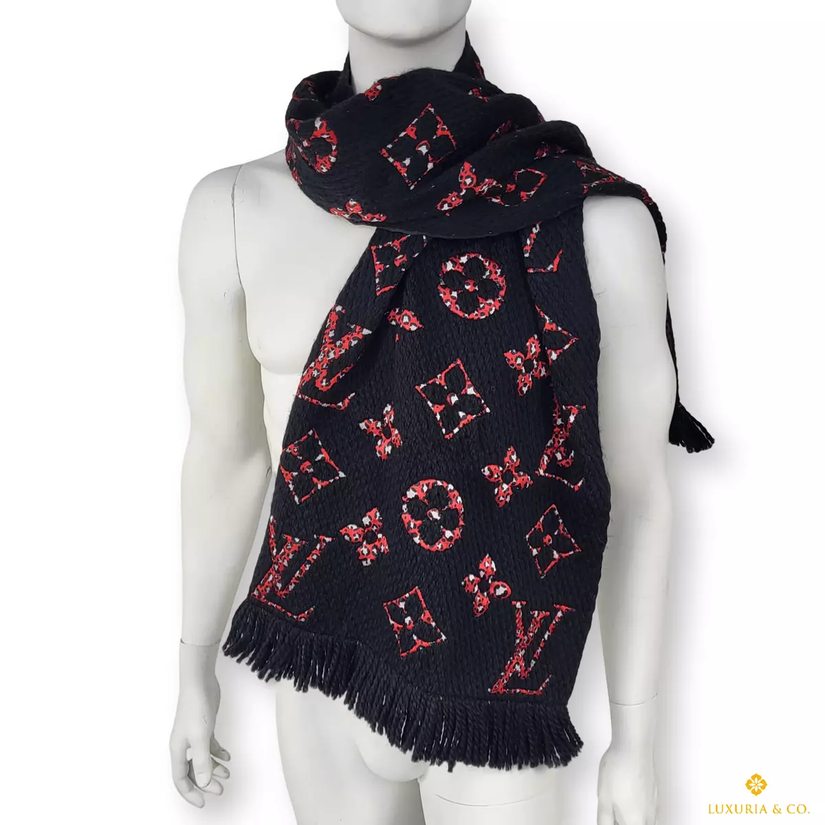 Louis Vuitton Black & Red Giant Logomania Jungle Scarf M76345