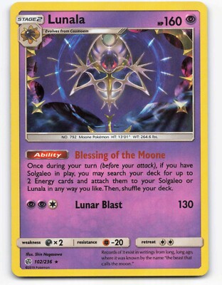 2019 Pokemon, Cosmic Eclipse, #102/236 Lunala, Holo Rare