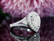 Pear Cut 3.25Ct Diamond White Gold Over Halo Engagement Ring Simulated Size 8.5