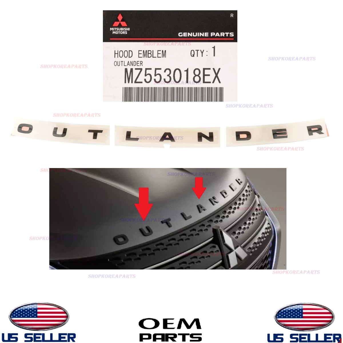 Genuine OEM Hood Emblem Black Nameplate Mitsubishi Outlander 2022 