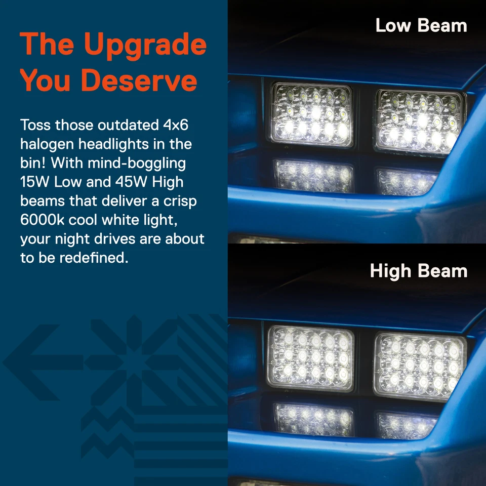 2pc Chrome 4x6 Hi Lo Beam LED Headlights Chevy Dodge Ford Pickup Freightliner - Image 2 of 4