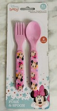 Disney Baby Minnie  Mickey Mouse Pink Fork  Spoon Set BPA Free Sealed 2pc