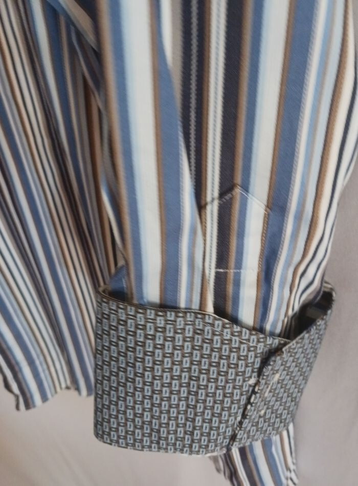 Thomas Dean Blue Multi Striped 100% Cotton Long Sleeve Shirt Size