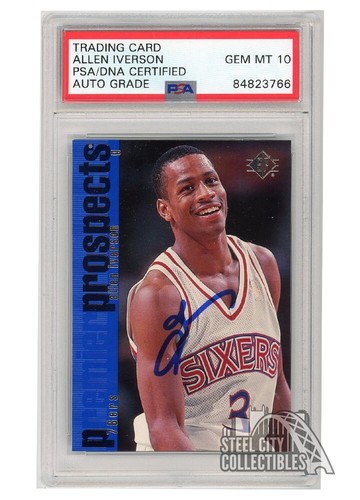 Allen Iverson 1996-97 UD SP Premier Prospects Autograph RC Card #141 PSA/DNA 10