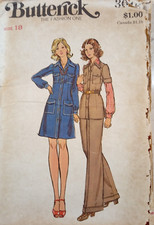 Butterick 3046 Vintage 70s Shirtdress Tunic Dress slits collar Pants Sz 18 UNCUT