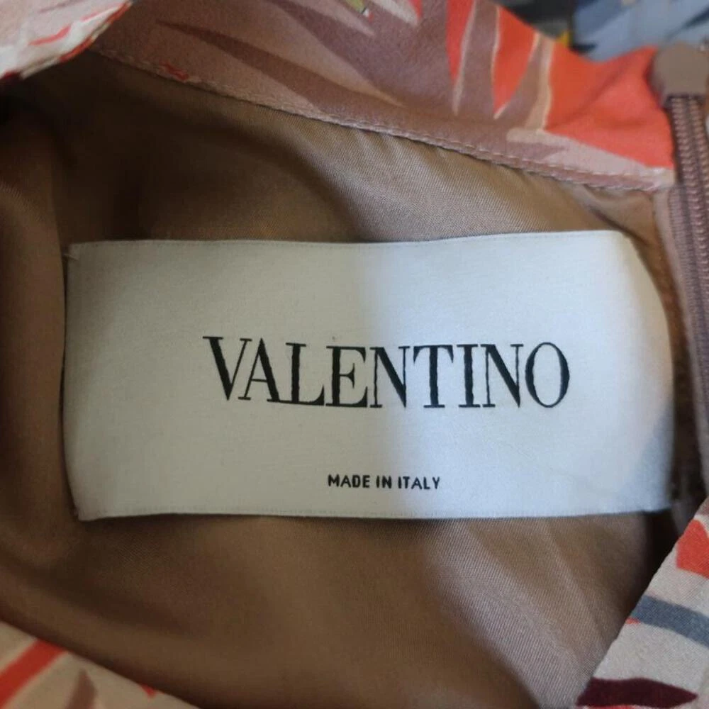 Abito Valentino cravatta scollo marrone stampa floreale seta taglia 8 manica lunga mini