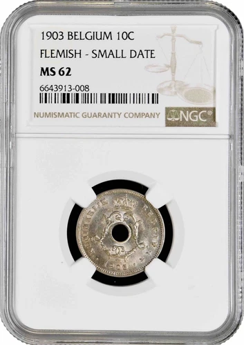 Belgium 10 centimes 1903 Flemish, NGC MS62, "King Leopold II (1865 - 1909)"