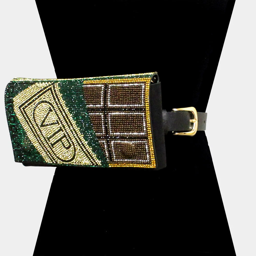 Designer Inspired Green Bling VIP Credit Card Fanny Pack Belt Crossbody Bag