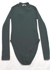 Topshop Women's Rib Knit High Neck Bodysuit JL3 Dark Green Size US:2 UK:6