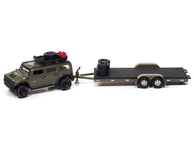 Johnny Lightning New 1:64 Diecast Cars 2 Pack Set '04 Hummer H2 & Car Trailer