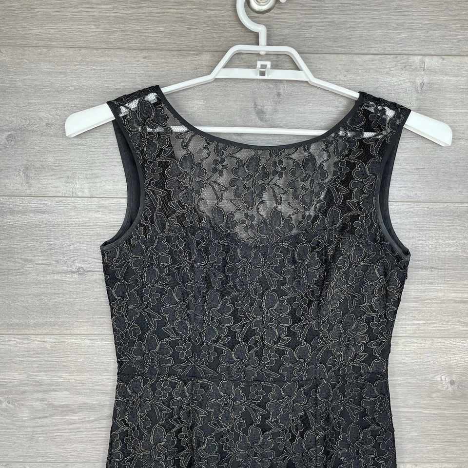 Vestido Vaino Marc New York Para Mujer Talla 8 Sin Mangas Negro Dorado Encaje Floral Foto 2 de 4