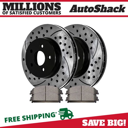 Front Drilled Brake Rotors Black & Pads for Dodge Challenger 20062020