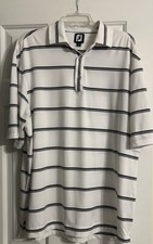 FootJoy FJ Men's Size XL White/Gray ,Black Stripped Lightweight Golf Polo Shirt