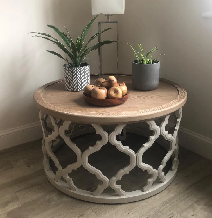 FRENCH-COFFEE-TABLE French Coffee Table Vintage Round Shabby Chic Wooden Side End Country Furniture