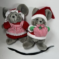 Dakin Vintage Plush Mice Mr And Mrs Christmas Mouse Santa 8.5" 1986 Read