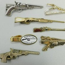 Vintage Tie Clip Collection Gun Rifle Theme Gold Tone Silver Tone 9 Pieces