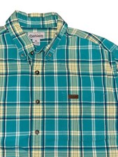 Vtg Carhartt Men's XL Short Sleeve Blue Plaid Button Up Shirt