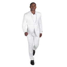 Slim Fit White Men's Linen Suit 2 Button Notch Lapel Flat Front Pants AZAR MAN
