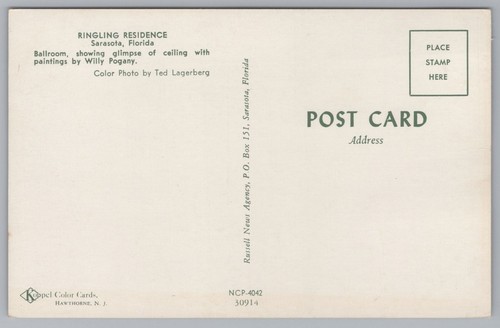 Ringling’s Residence, The Ballroom, Sarasota, Florida, EE. UU., Tarjeta postal vintage. - Imagen 2 de 2