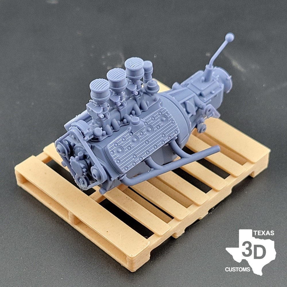 Ford Flathead V8 with 3x2 intake model engine resin 3D printed 1:24-1:8 scale
