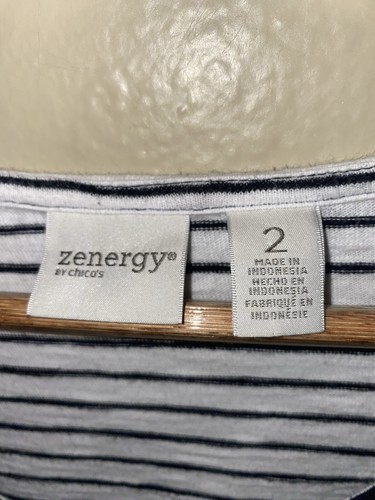 Chico's Zenergy Morgan Mixed Stripe Top Shirt Size 2 Large Black White 3/4 Slv - Picture 4 of 6