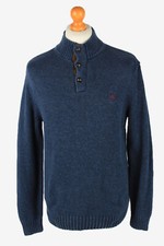 Chaps Button Neck Jumper Pullover Vintage Mens Knitwear Navy M-IL2390