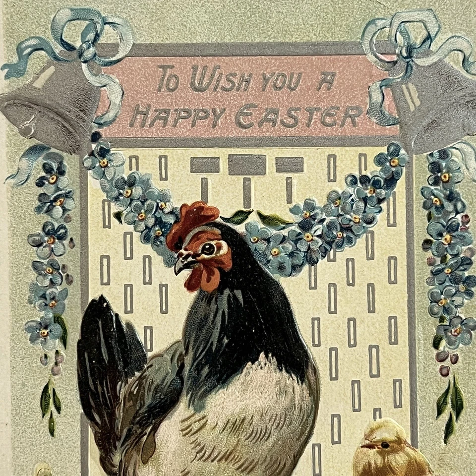 Antique Embossed Tuck’s Postcard Beautiful Sweet Chicken & Chicks Happy Easter - Image 3 of 4