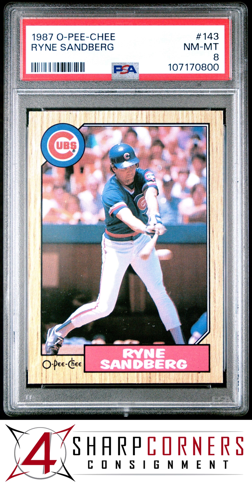 1987 O-PEE-CHEE #143 RYNE SANDBERG CUBS HOF PSA 8