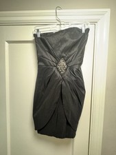 Vtg Jessica McClintock Dress 6 Black Strapless Beaded Cocktail Prom Party Mini