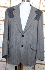 Vtg Pendleton Western Blazer Mens 44 Gray Tweed Suede Yoke Elbow USA Jacket FLAW