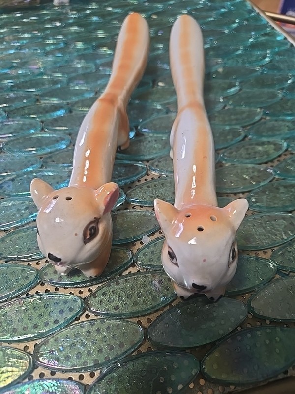 Vintage Japan 10 inch Ceramic Long BP Squirrel Salt and Pepper Shaker