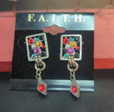 F. A. I. T. H. Co. ''Mod Squad'' Multi Colored Crystal Dangle Earrings