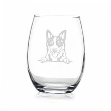 Blue Heeler Peeking Paws Stemless Wine Glass - Blue Heeler Gift - Dog Gift -