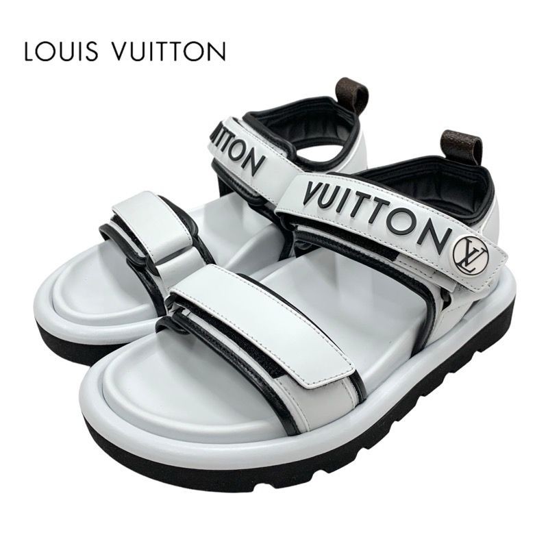 LOUIS VUITTON Pool Pillow Line Logo Strap Belt Sandals White/Black Size36/US6