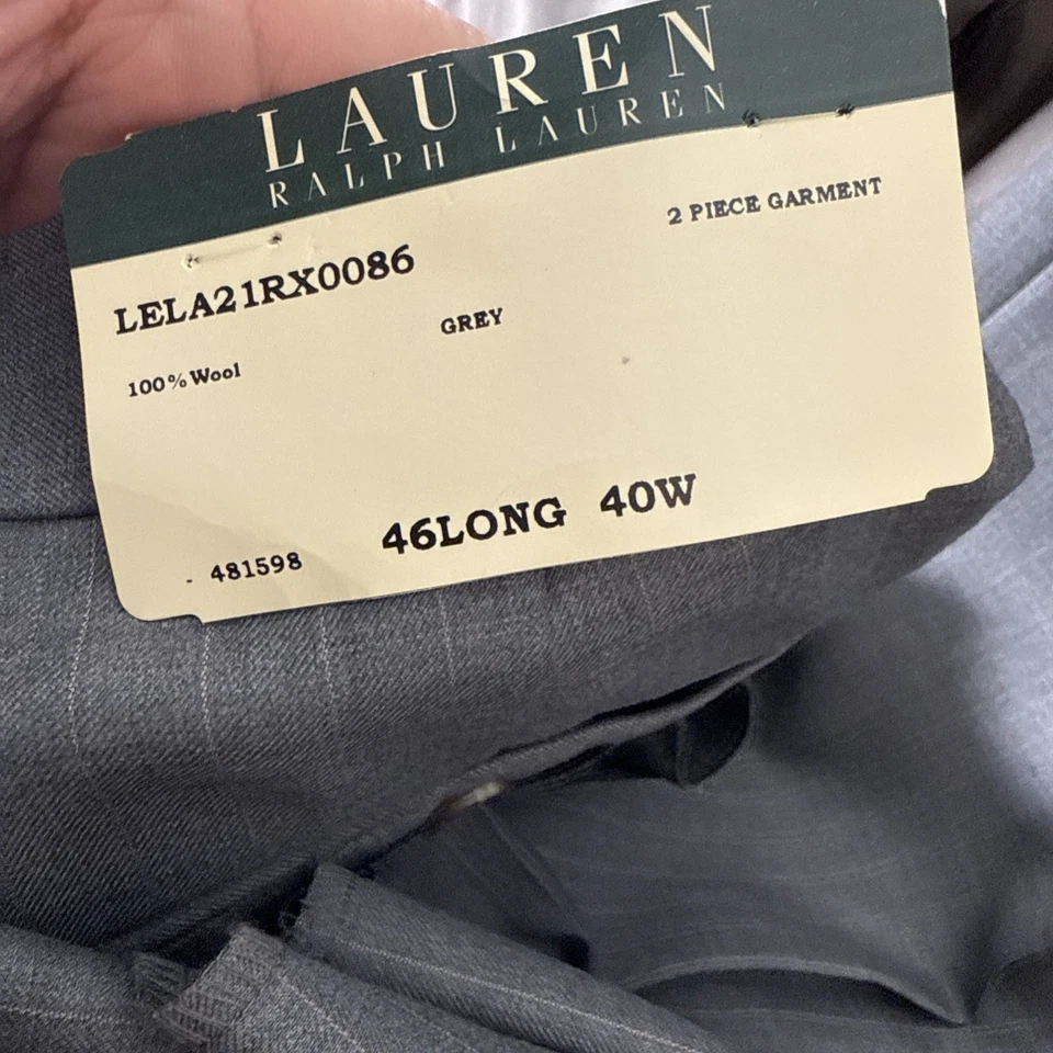 NEW Ralph Lauren Suit Men 46L Grey Pinstripe 2 Piece Wool Pant 40 Unhemmed - Image 3 of 4