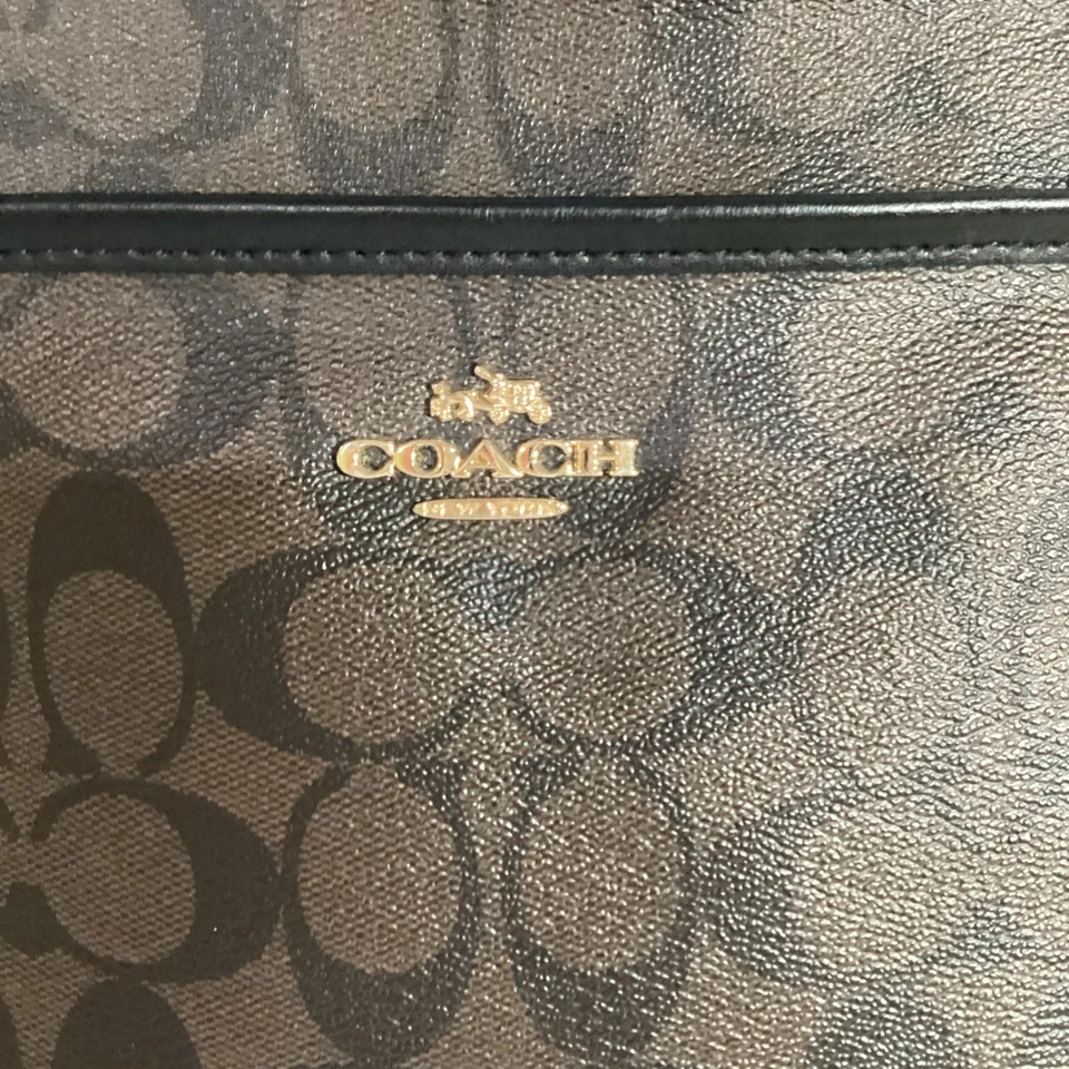 Coach Signature Zip File Crossbody Bag Brown Canvas Black Leather F58297 (7) - Image 3 of 4