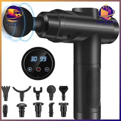Massagepistole Percussion Massagegerät 30 Geschwindigkeiten 10 Köpfe LCD